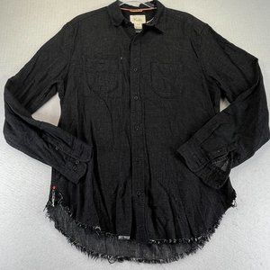 NEW KOTO Mens M Black Shirt Frayed Button Down Western Casual Soft Pockets